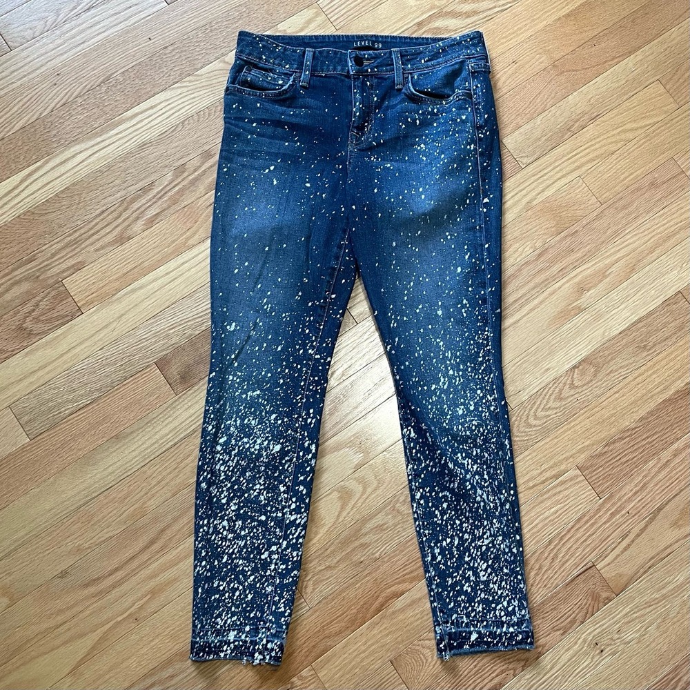 Level 99 Galaxy Splatter Paint Slouchy Skinny Jeans 27
